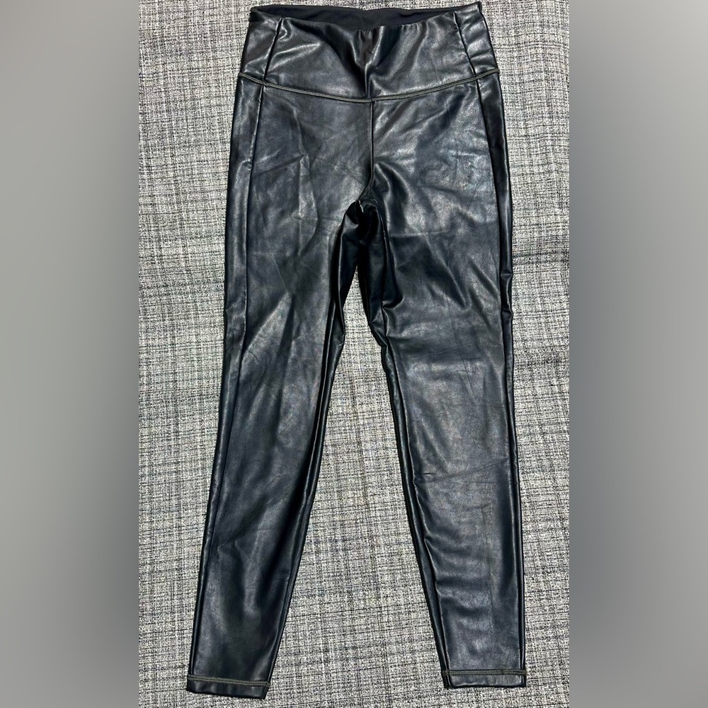 ATHLETA Black Faux Leather Pleather High Waist Leggings, Women Size Small